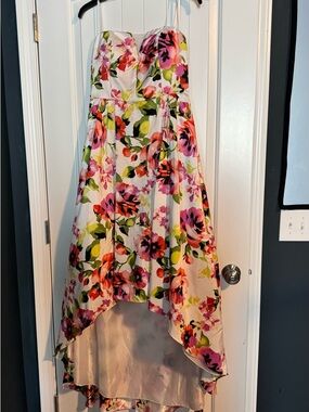 Sequin Hearts White Floral Strapless Party Dress with Pink & Green Accents